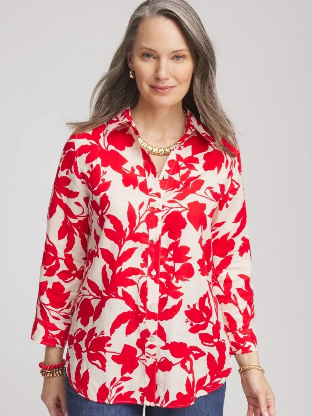 NWOT Chicos No Iron Floral Linen Shirt Size 0